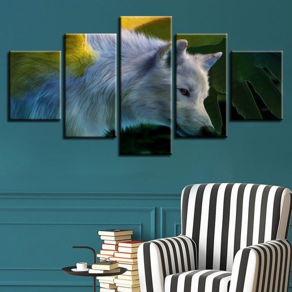 White Wolf Red Eyes - Animal 5 Panel Canvas Art Wall Decor