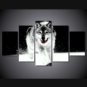 White Wolf Wolves - Animal 5 Panel Canvas Art Wall Decor