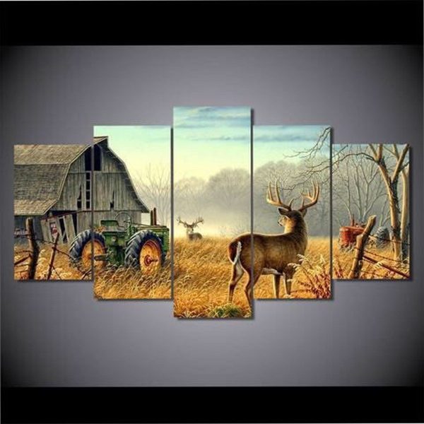 Whitetail Buck And Monster Buck Whitetail Deer - Animal 5 Panel Canvas Art Wall Decor-CV