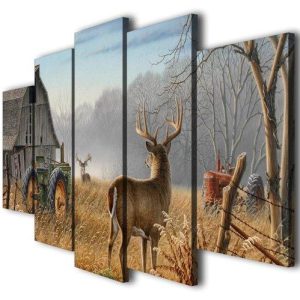 Whitetail Deer Landscape - Animal 5 Panel Canvas Art Wall Decor