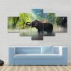 Wild Elephant - Animal 5 Panel Canvas Art Wall Decor