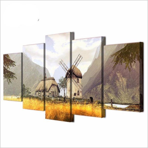 Windmill - Nature 5 Panel Canvas Art Wall Decor