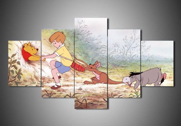 Winnie The Pooh Cartoon - 5 Panel Canvas Art Wall Decor