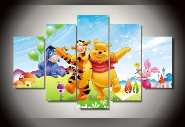 Winnie The Pooh Friends Cartoon - 5 Panel Canvas Art Wall Decor