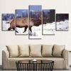 Winter Snow Forest Deer - Animal 5 Panel Canvas Art Wall Decor