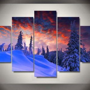 Winter Snow - Nature 5 Panel Canvas Art Wall Decor