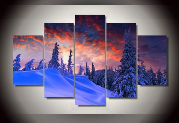 Winter Snow - Nature 5 Panel Canvas Art Wall Decor