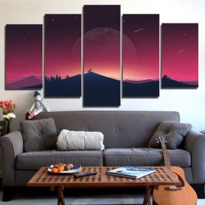 Wolf And Moon Shadow - Nature 5 Panel Canvas Art Wall Decor