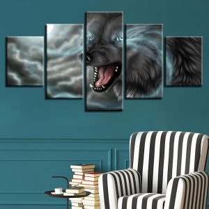 Wolf Blue Eyes - Animal 5 Panel Canvas Art Wall Decor