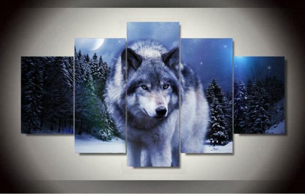 Wolf In Winter - Animal 5 Panel Canvas Art Wall Decor