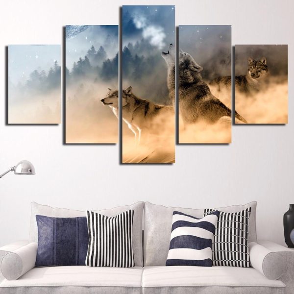 Wolf Pack - Animal 5 Panel Canvas Art Wall Decor