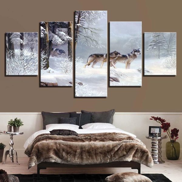 Wolfs 18 - Animal 5 Panel Canvas Art Wall Decor