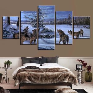 Wolfs 19 - Animal 5 Panel Canvas Art Wall Decor