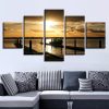 Wooden Bridge And Ship Sunset - Space 5 Panel Canvas Art Wall Decor