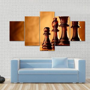 Wooden Chess Pieces - Gaming 5 Panel Canvas Art Wall Decor