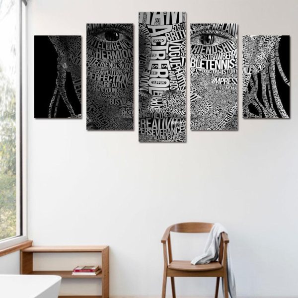 Words Face Typography - Abstract 5 Panel Canvas Art Wall Decor