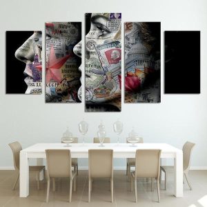 Words Information Girls Face - Abstract 5 Panel Canvas Art Wall Decor