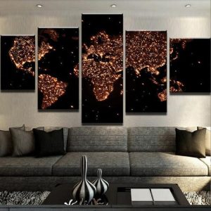 World At Night - Abstract 5 Panel Canvas Art Wall Decor