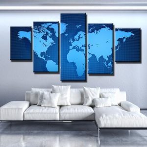 World Map 19 - Abstract 5 Panel Canvas Art Wall Decor