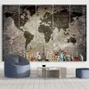 World Map Dark Overlay - World Map 5 Panel Canvas Art Wall Decor