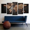 World Map Painting Nature Landscape - 5 Panel Canvas Art Wall Decor