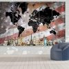 World Map Usa Flag Overlay - World Map 5 Panel Canvas Art Wall Decor