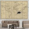 World Map With Magnetic Curves - World Map 5 Panel Canvas Art Wall Decor