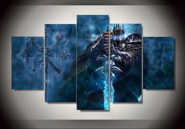 Wrath of The Lich King World of Warcraft Gaming - 5 Panel Canvas Art Wall Decor