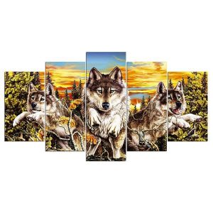 Xsunset Animal Wolf Wolves - Animal 5 Panel Canvas Art Wall Decor