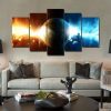 Yellow And Blue Galaxy - Space 5 Panel Canvas Art Wall Decor