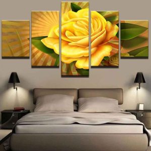 Yellow Flowers 1 - Nature 5 Panel Canvas Art Wall Decor