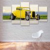 Yellow Hotrod Classic Car - Automative 5 Panel Canvas Art Wall Decor