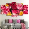 Yellow Pink & Red Roses - Nature 5 Panel Canvas Art Wall Decor