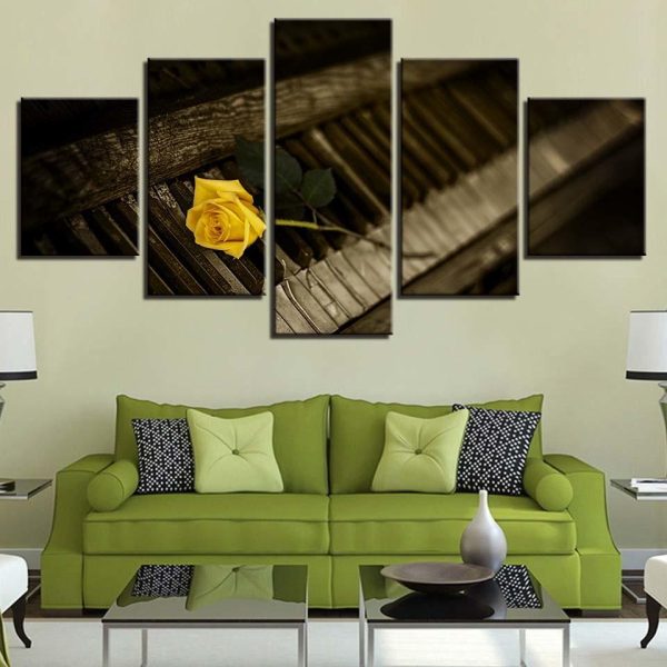 Yellow Rose Flower 6 - Nature 5 Panel Canvas Art Wall Decor