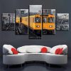 Yellow Train And Building - Automative 5 Panel Canvas Art Wall Decor