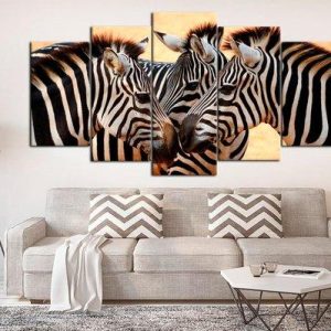 Zebra Wild Life Black & White Safari - Animal 5 Panel Canvas Art Wall Decor