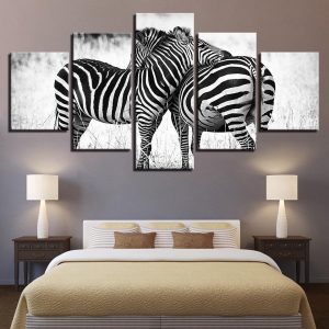 Zebras Horses - Animal 5 Panel Canvas Art Wall Decor