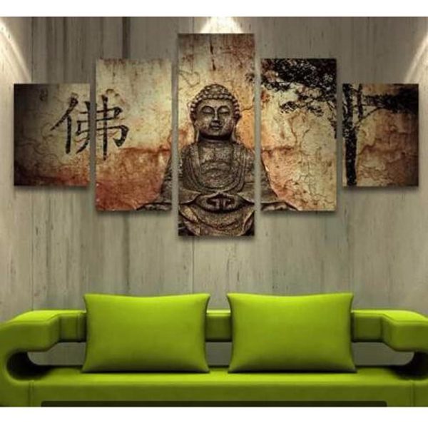 Zen Buddha 1 - Religion 5 Panel Canvas Art Wall Decor