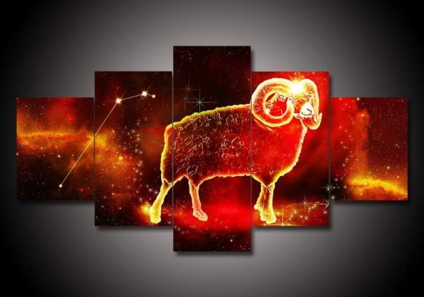 Zodiac - Aries #1 - Abstract 5 Panel Canvas Art Wall Decor