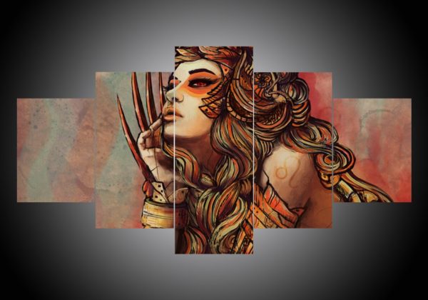 Zodiac - Leo #2 - Abstract 5 Panel Canvas Art Wall Decor