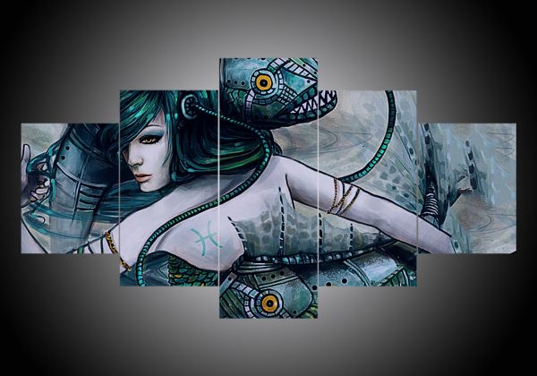 Zodiac - Pisces #2 - Abstract 5 Panel Canvas Art Wall Decor