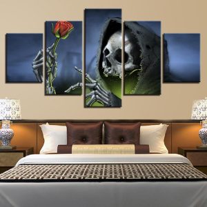 flowers and skulls - Abstract 5 Panel Canvas Art Wall Decor