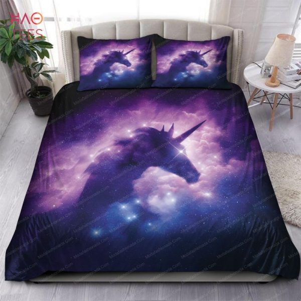 A Unicorn Silhouette In A Galaxy Nebula Cloud Raster Bedding Sets