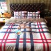 BEST Burberry Luxury Brand Bedding Sets Duvet Cover Blue Pink Stripe Limited Edition