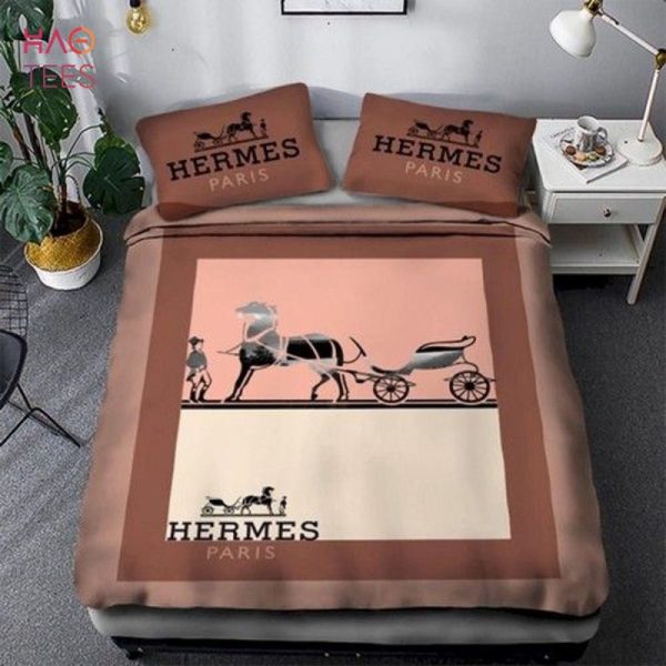 BEST Hermes Bedding Sets Pink Brown Duvet Cover Limited Edition