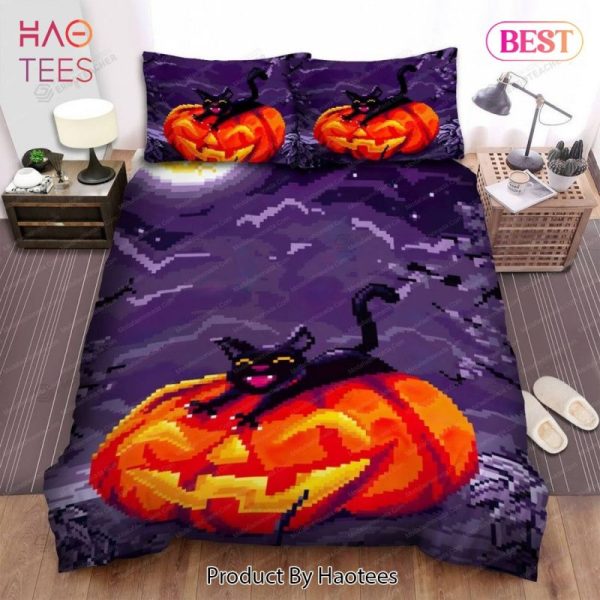 Buy Halloween Jack O Lantern Pixel Art & Black Cat Animal 275 Bedding Set Bed Sets