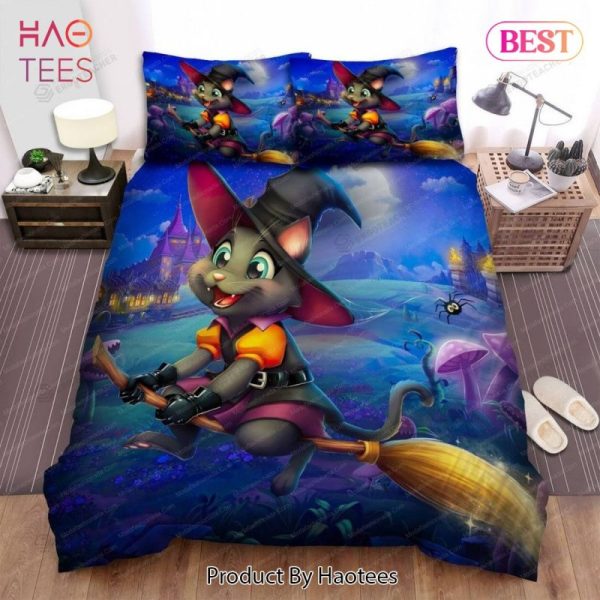 Buy Halloween Witch Flying On Magic Broom Cat Animal 255 Bedding Set Bed Sets