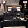 Chanel Black Premium Bedding Set Luxury Brand Duvet Cover Home Decor Special Gift