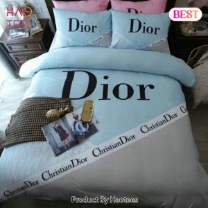 Christian Dior Light Blue Luxury Brand Premium Bedding Set Bedspread Duvet Cover Set Home Decor