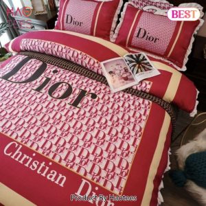 Christian Dior Red Logo Luxury Brand Bedding Set Home Decor